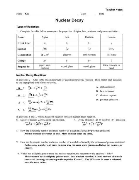 section 10.2 rates of nuclear decay worksheet answer key
